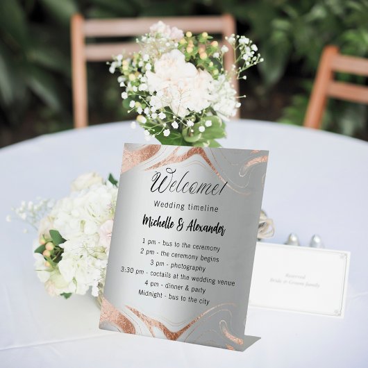 Signe De Table Mariage argent rose or marbre programme chronologi