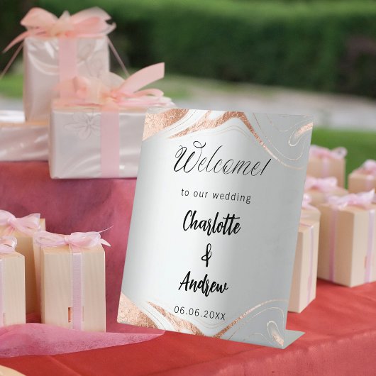 Signe De Table Mariage argent rose or marbre veines bienvenue