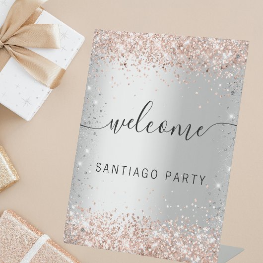 Signe De Table Mariage argent rose or nom script bienvenue