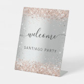 Signe De Table Mariage argent rose or nom script bienvenue (Recto)