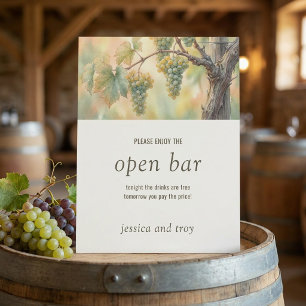 Signe De Table Mariage au vignoble de Sunset avec raisin à l'aqua