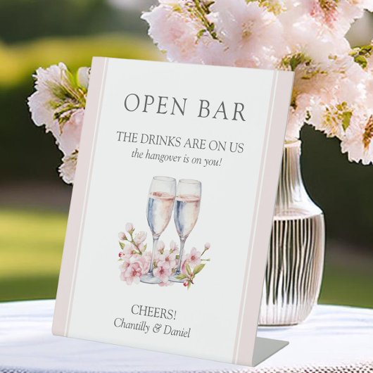 Signe De Table Mariage aux fleurs de cerisier, bar ouvert drôle