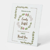 Signe De Table Mariage avec feuilles vertes et fleurs roses (Recto)