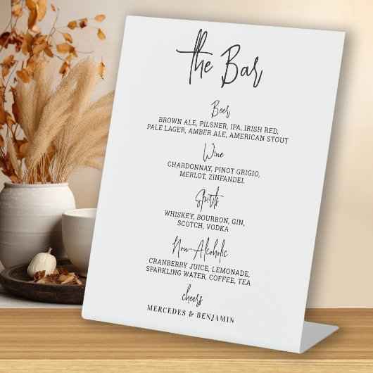 Signe De Table Mariage Bar Drink Menu Calligraphie personnalisée