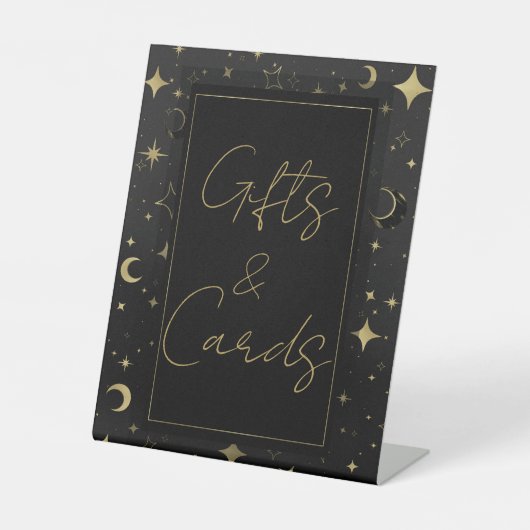 Signe De Table Mariage Black & Gold Celestial Moon Stars (Recto)