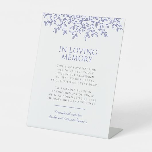 Signe De Table Mariage bleu feuille monogramme amour mémoire (Recto)