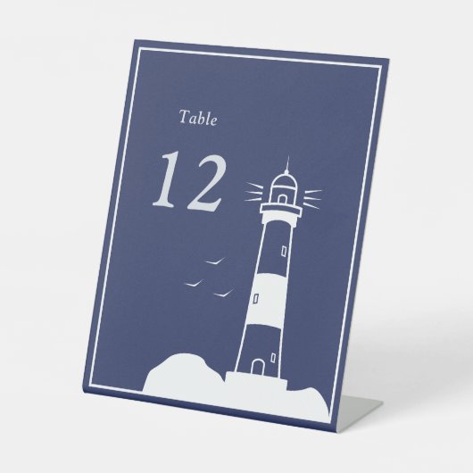 Signe De Table Mariage bleu Lighthouse Marine Numéros de tableau (Recto)