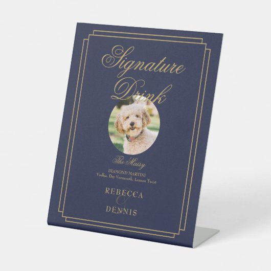 Signe De Table Mariage bleu marine et or Signature pour animaux d (Recto)