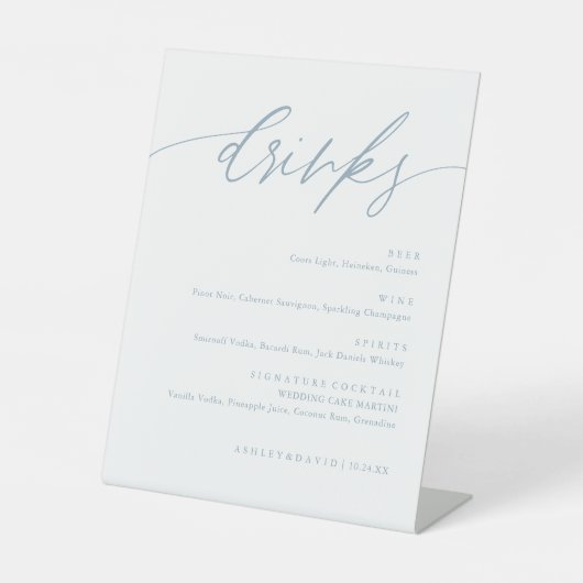 Signe De Table Mariage bleu rustique Dusty Boissons Menu Bar (Recto)