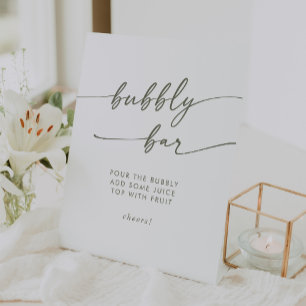 Signe De Table Mariage Boho Chic Green et White Bubbly Bar