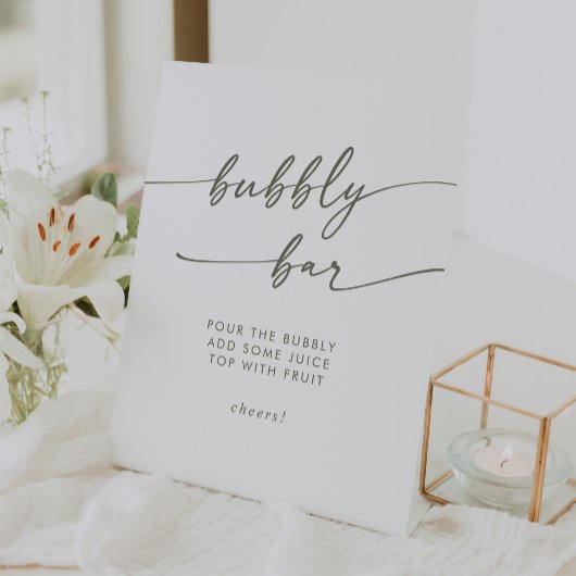 Signe De Table Mariage Boho Chic Green et White Bubbly Bar