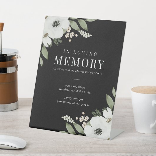Signe De Table Mariage Botanique Floral Noir En Mémoire Amoureuse (In SItu)