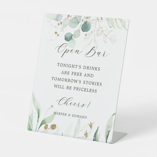 Signe De Table Mariage Botanique Gold et Green Open Bar (Recto)