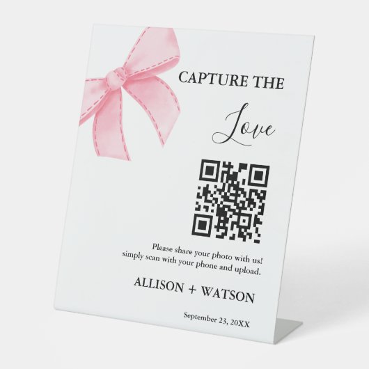 Signe De Table Mariage Bow Capture amour code QR photo mariage (Recto)