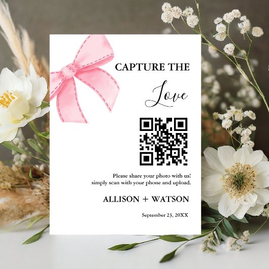 Signe De Table Mariage Bow Capture amour code QR photo mariage