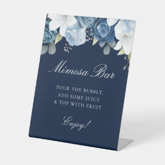 Signe De Table Mariage Champêtre Fleurie Bleu Poussiéreux Bar à M