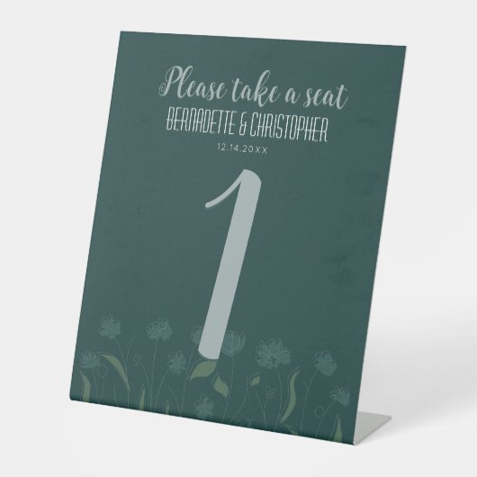 Signe De Table Mariage Chic Moderne Élégant Vert Émeraude Simple (Recto)