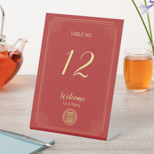 Signe De Table Mariage chinois élégant Red Double (In SItu)
