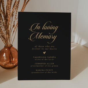 Signe De Table Mariage Classique Noir et Or En Souvenir Affectueu