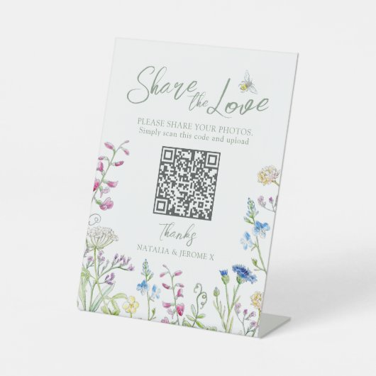 Signe De Table mariage couleur fleur sauvage couleur aquarelle QR (Recto)