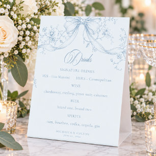 Signe De Table Mariage Couronne Florale Bleu Poussiéreux Vintage