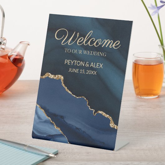 Signe De Table Mariage d'âge marbré bleu marine (In SItu)