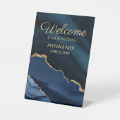 Signe De Table Mariage d'âge marbré bleu marine (Recto)