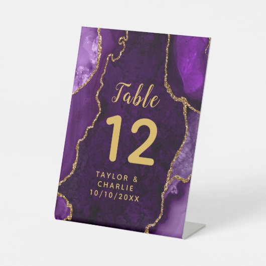 Signe De Table Mariage d'âge mauve et or Numéro de table (Recto)