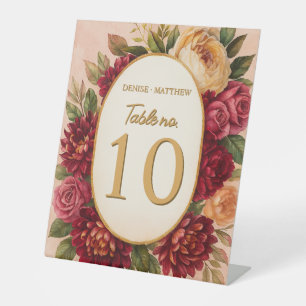 Signe De Table Mariage d'aquarelle florale de Bourgogne