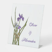Signe De Table Mariage d'aquarelle violet et bleu Iris (Recto)