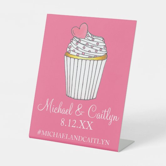 Signe De Table Mariage de Baby shower nuptiale Cupcake Coeur rose (Recto)