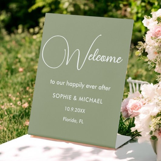 Signe De Table Mariage de bienvenue Sage Green White