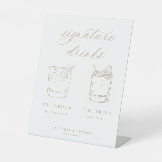 Signe De Table Mariage de boissons signature de script beige (Recto)