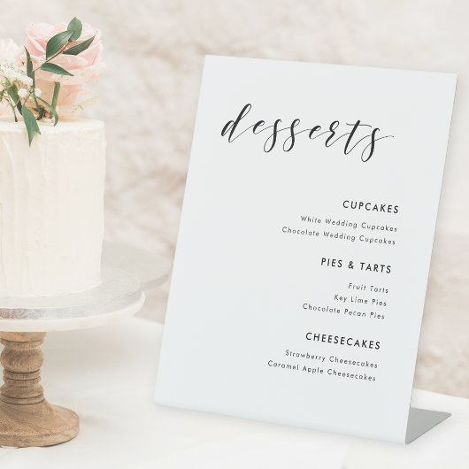 Signe De Table Mariage de calligraphie moderne Desserts Menu