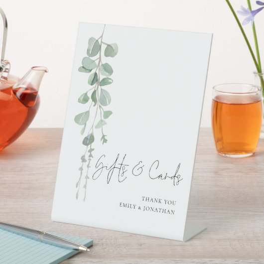 Signe De Table Mariage de cartes cadeaux Eucalyptus Script modern (In SItu)