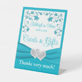 Signe De Table Mariage de Coeurs d'Amour Turquoise, Argent (Recto)