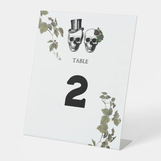 Signe De Table Mariage de crânes floraux du coeur Numéro de table (Recto)