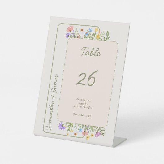 Signe De Table Mariage de Fleur sauvage Rustique moderne Numéro d (Recto)