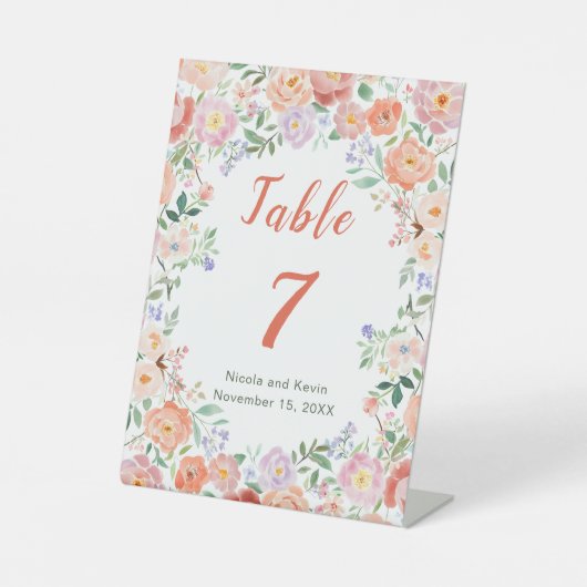 Signe De Table Mariage de fleurs printanières Numéro de tableau (Recto)