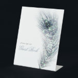 Signe De Table Mariage de livre d'invité Peacock Feather<br><div class="desc">Peacock Feather Guest Book Mariage Pedestal Signal. Le texte peut être facilement personnalisé à vos mots.</div>