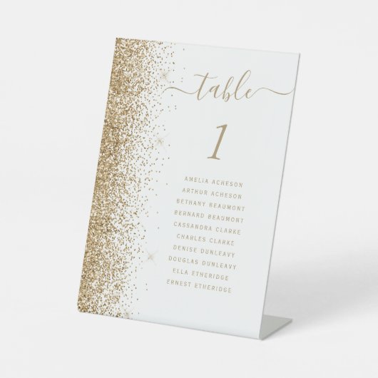 Signe De Table Mariage de Parties scintillant blanche et or Numér (Recto)