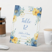 Signe De Table Mariage de pivoines jaunes bleues Numéros de table (In SItu)