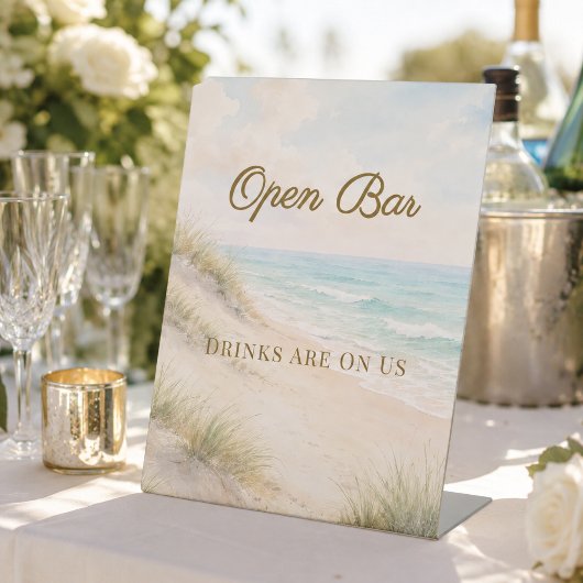 Signe De Table Mariage de plage côtière Bar ouvert