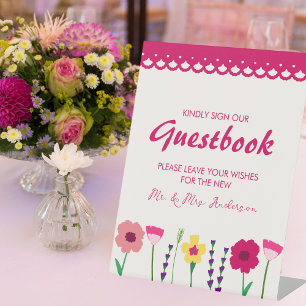 Signe De Table Mariage de printemps rose floral gras et brillant