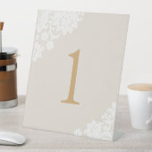 Signe De Table Mariage de script en ivoire de dentelle et or (In SItu)