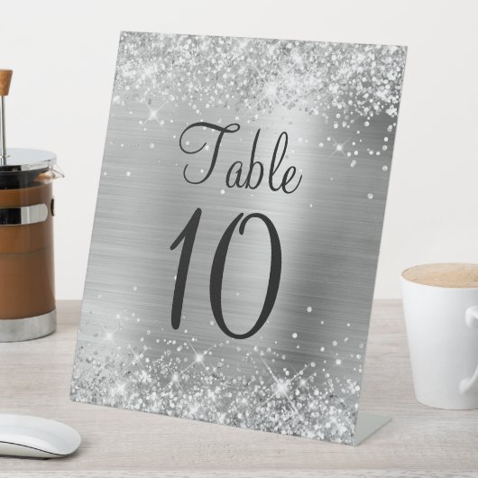 Signe De Table Mariage de table Glittery Silver Numéro de tableau (In SItu)