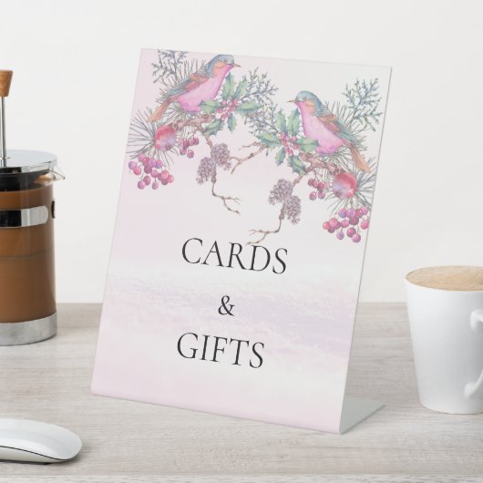 Signe De Table Mariage d'hiver à l'aquarelle Cônes de pin Oiseaux (In SItu)