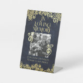 Signe De Table Mariage D'Hiver Bleu Et Or Fleuri (Recto)