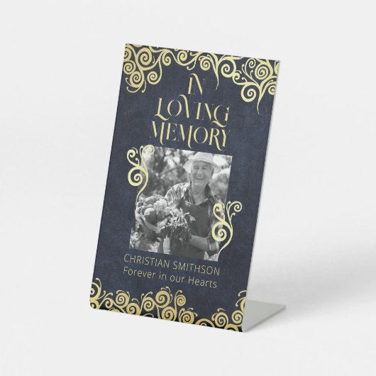 Signe De Table Mariage D'Hiver Bleu Et Or Fleuri (Recto)