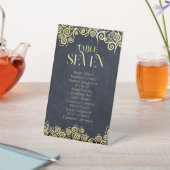 Signe De Table Mariage D'Hiver Bleu Et Or Fleuri (In SItu)